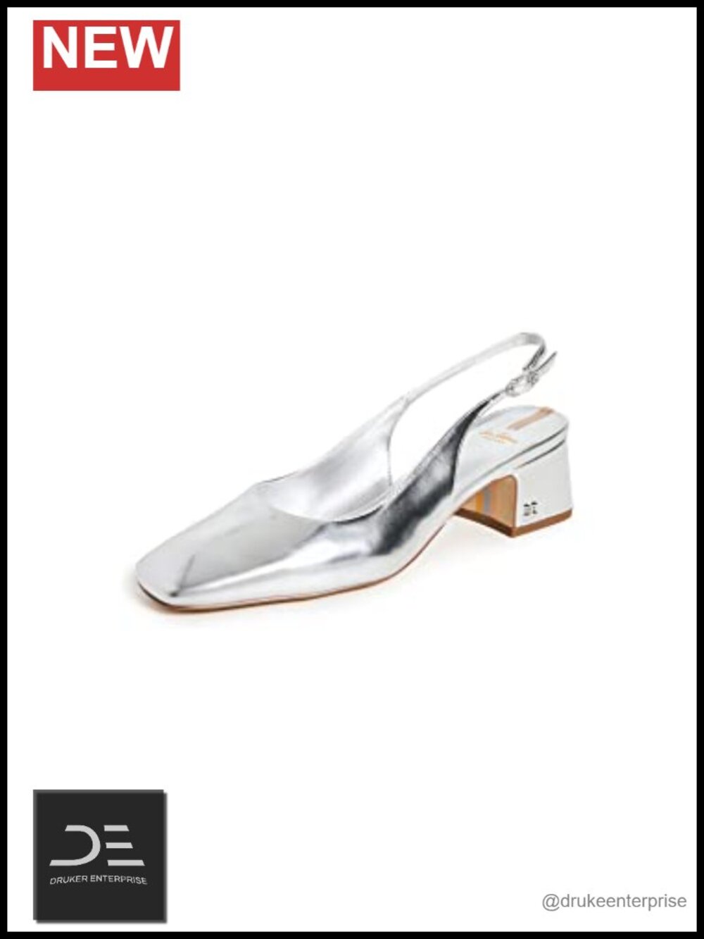 Slingback Block Heel Sandals Faux Leather Square Toe